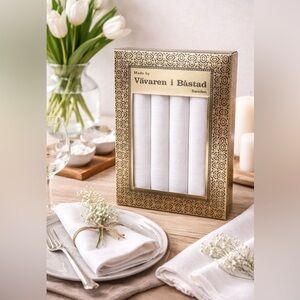 Vintage Swedish 100% Linen Napkin Set 45x45 Vavaren i Bastad Davids Harpa Boxed